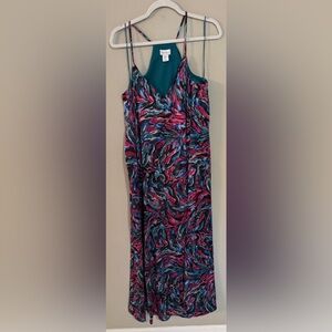 Slip Maxi Dress with Abstract Teal & Pink Print